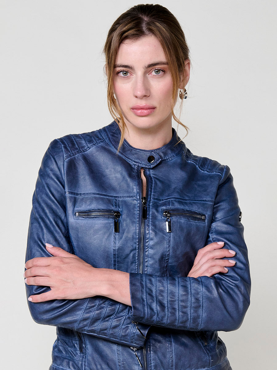 Chaqueta Biker Mujer Efecto Piel Acolchada Cuello Mao – Koroshi 2522JA16