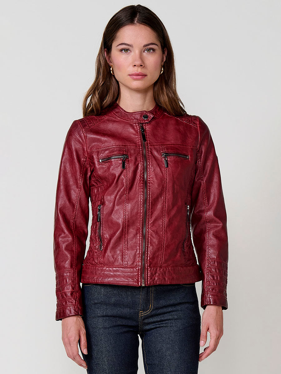Chaqueta Biker Mujer Efecto Piel Acolchada Cuello Mao – Koroshi 2522JA16
