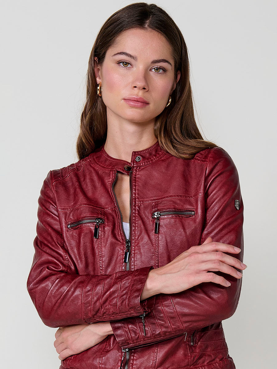 Chaqueta Biker Mujer Efecto Piel Acolchada Cuello Mao – Koroshi 2522JA16
