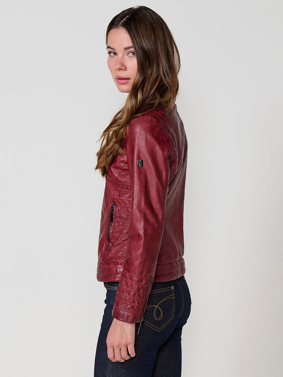 Chaqueta Biker Mujer Efecto Piel Acolchada Cuello Mao – Koroshi 2522JA16