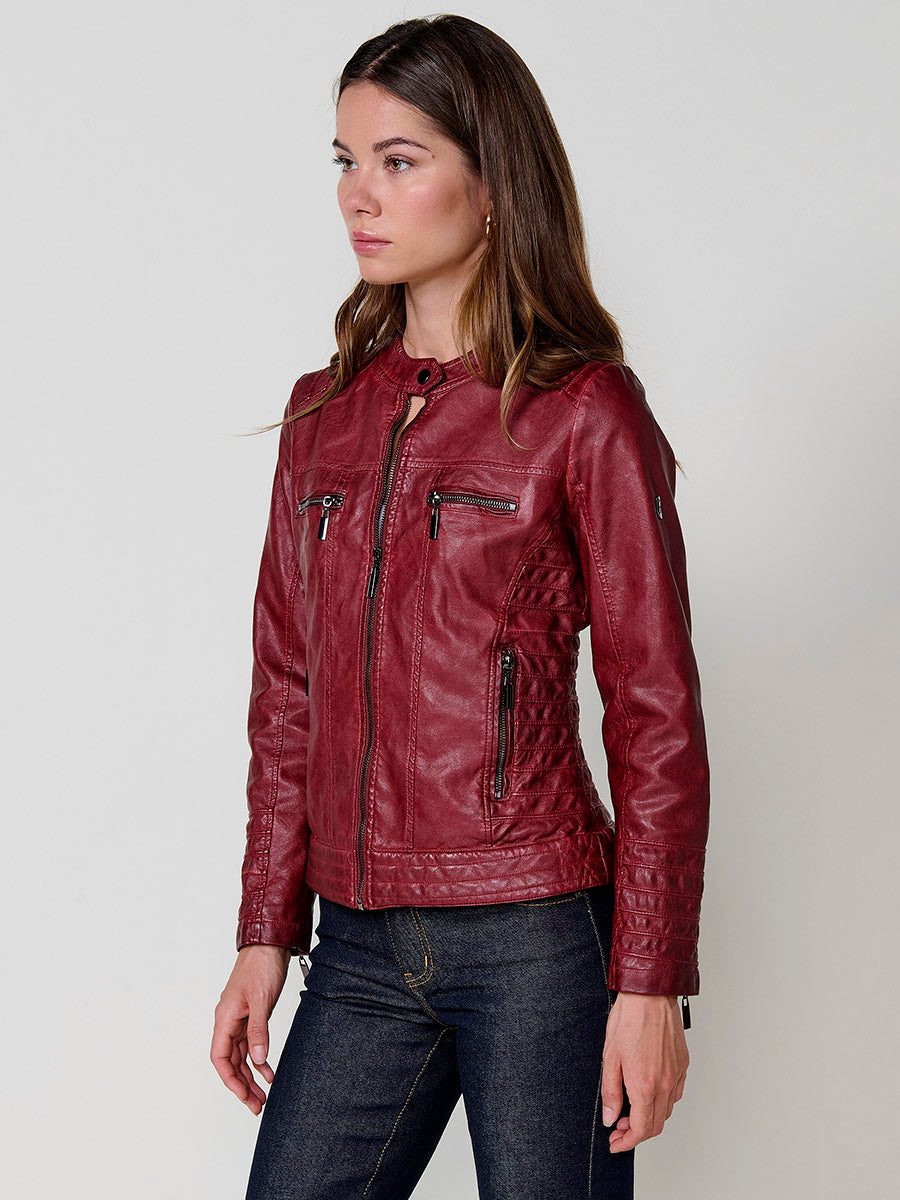 Chaqueta Biker Mujer Efecto Piel Acolchada Cuello Mao – Koroshi 2522JA16