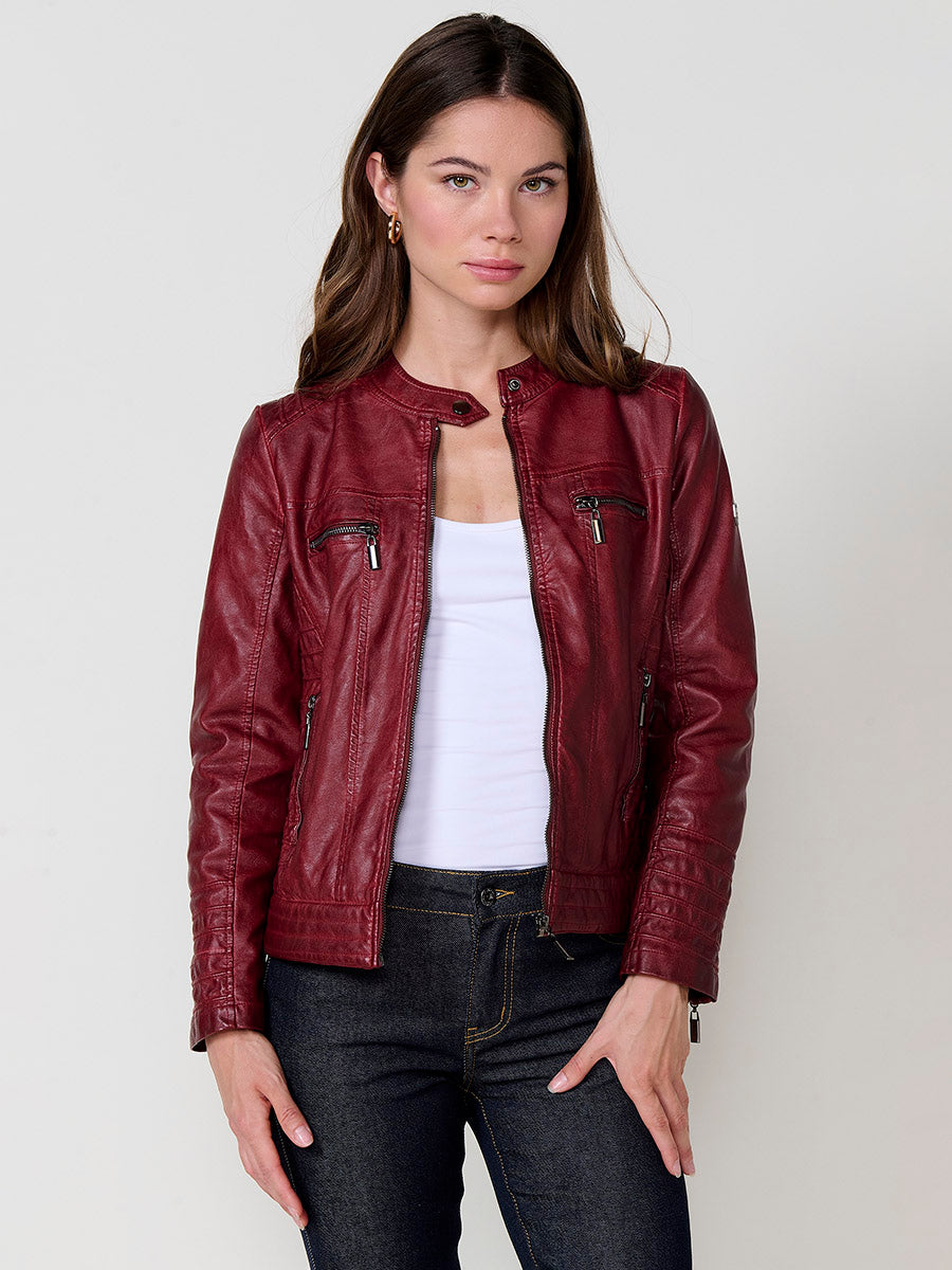 Chaqueta Biker Mujer Efecto Piel Acolchada Cuello Mao – Koroshi 2522JA16