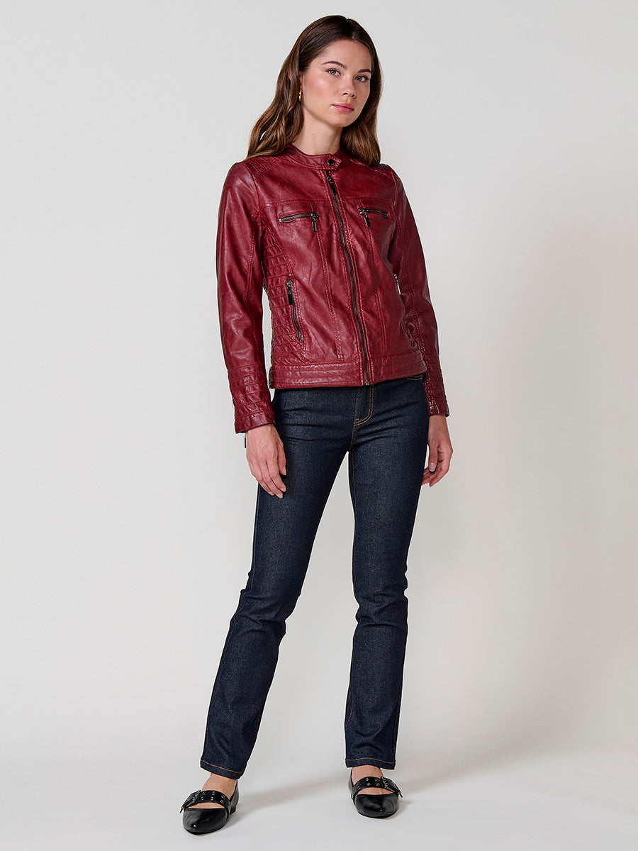 Chaqueta Biker Mujer Efecto Piel Acolchada Cuello Mao – Koroshi 2522JA16
