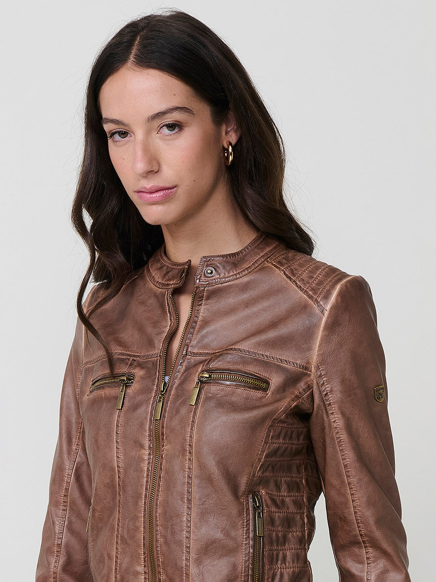 Chaqueta Biker Mujer Efecto Piel Acolchada Cuello Mao – Koroshi 2522JA16