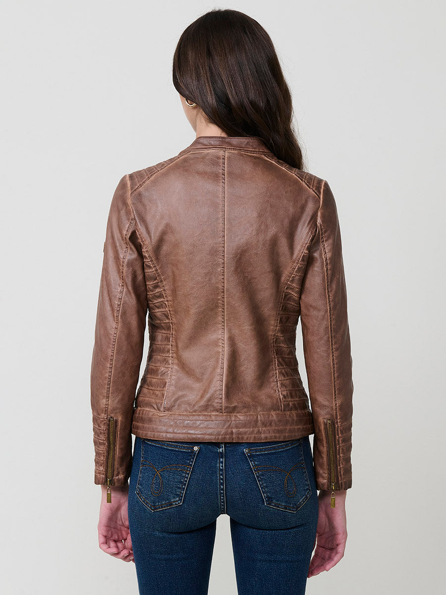 Chaqueta Biker Mujer Efecto Piel Acolchada Cuello Mao – Koroshi 2522JA16