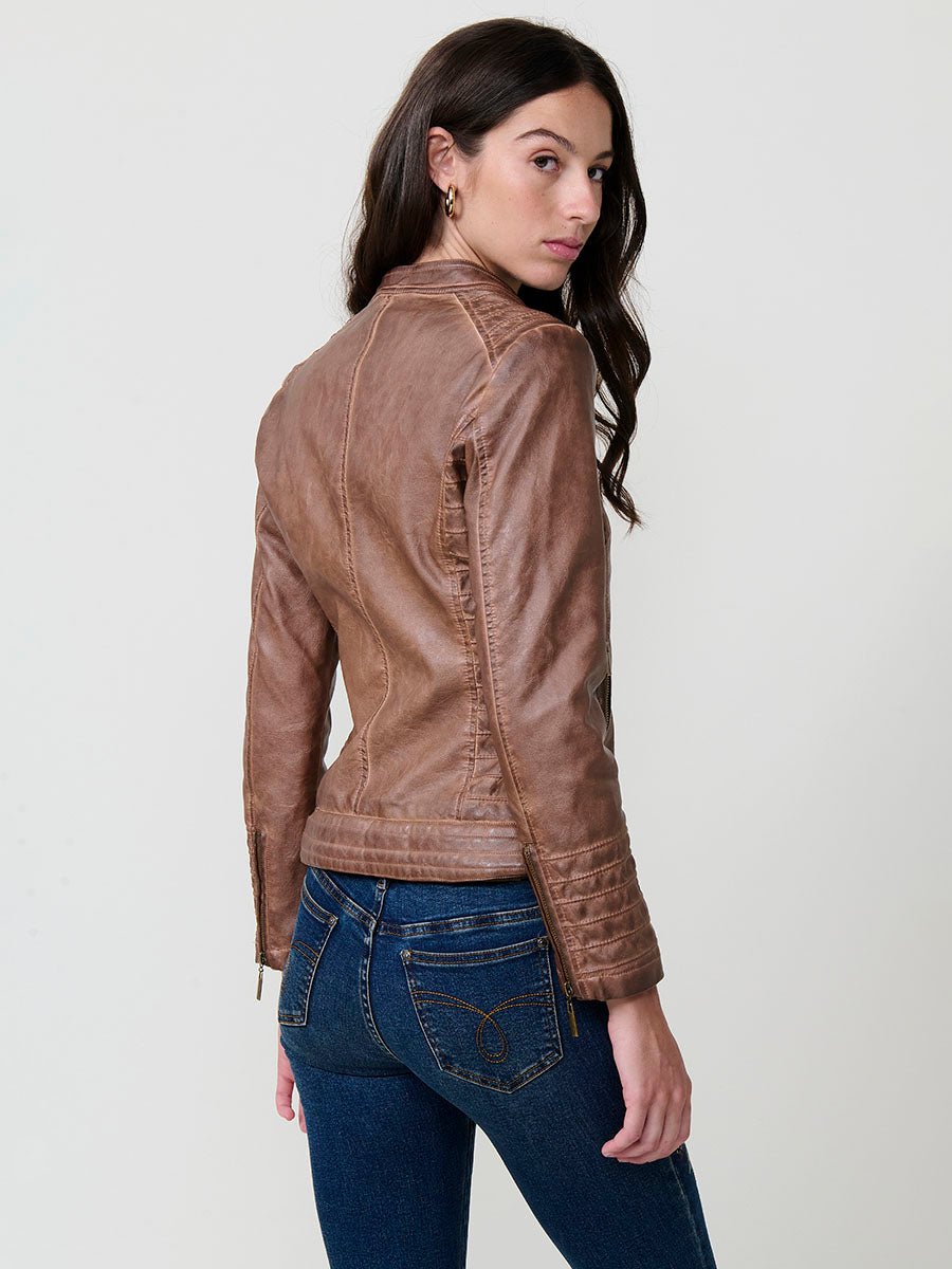 Chaqueta Biker Mujer Efecto Piel Acolchada Cuello Mao – Koroshi 2522JA16