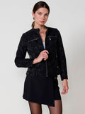 Chaqueta Biker Mujer Efecto Piel Cuello Mao – Koroshi Negro