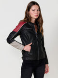 Chaqueta Biker Racer Mujer Efecto Piel Cuello Mao – Koroshi Negro