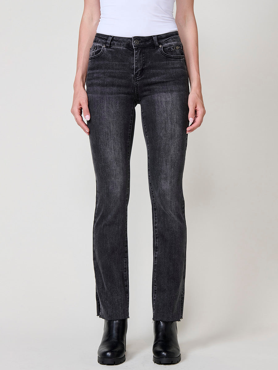 Pantalón Jeans Regular Push Up Mujer Bajos Deshilachados – Koroshi Negro