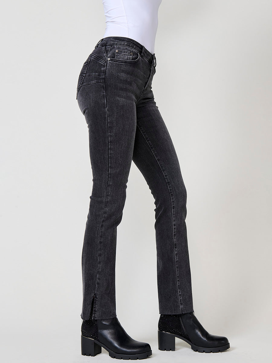 Pantalón Jeans Regular Push Up Mujer Bajos Deshilachados – Koroshi Negro