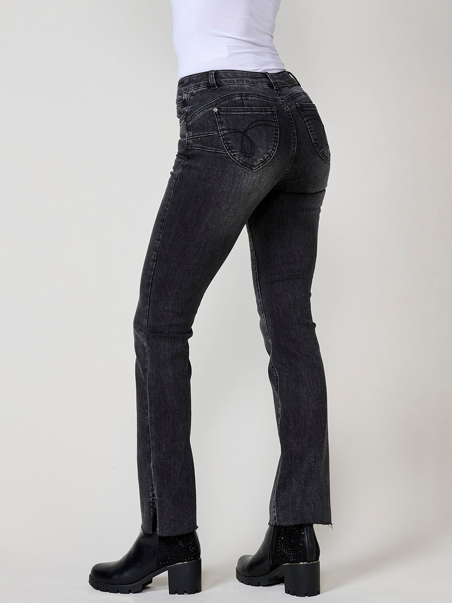 Pantalón Jeans Regular Push Up Mujer Bajos Deshilachados – Koroshi Negro