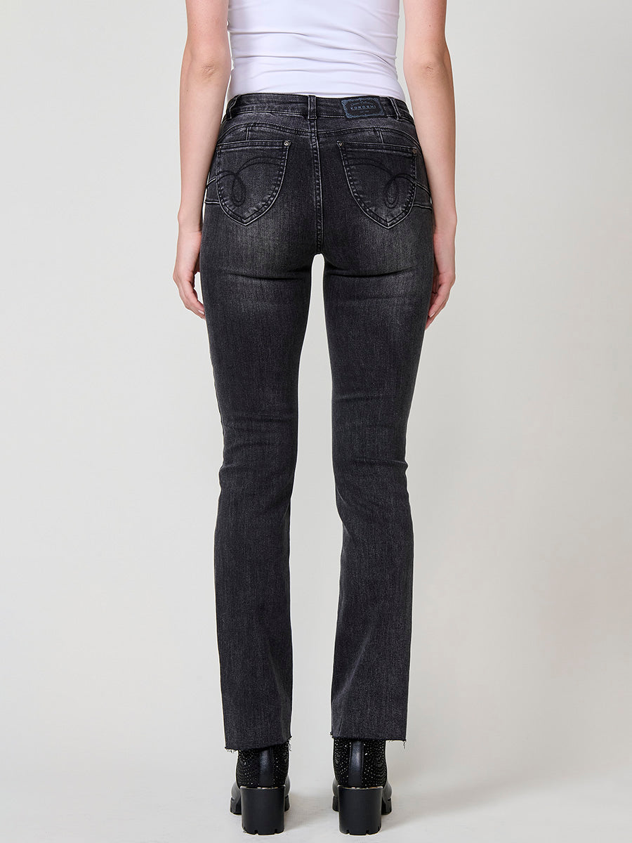 Pantalón Jeans Regular Push Up Mujer Bajos Deshilachados – Koroshi Negro