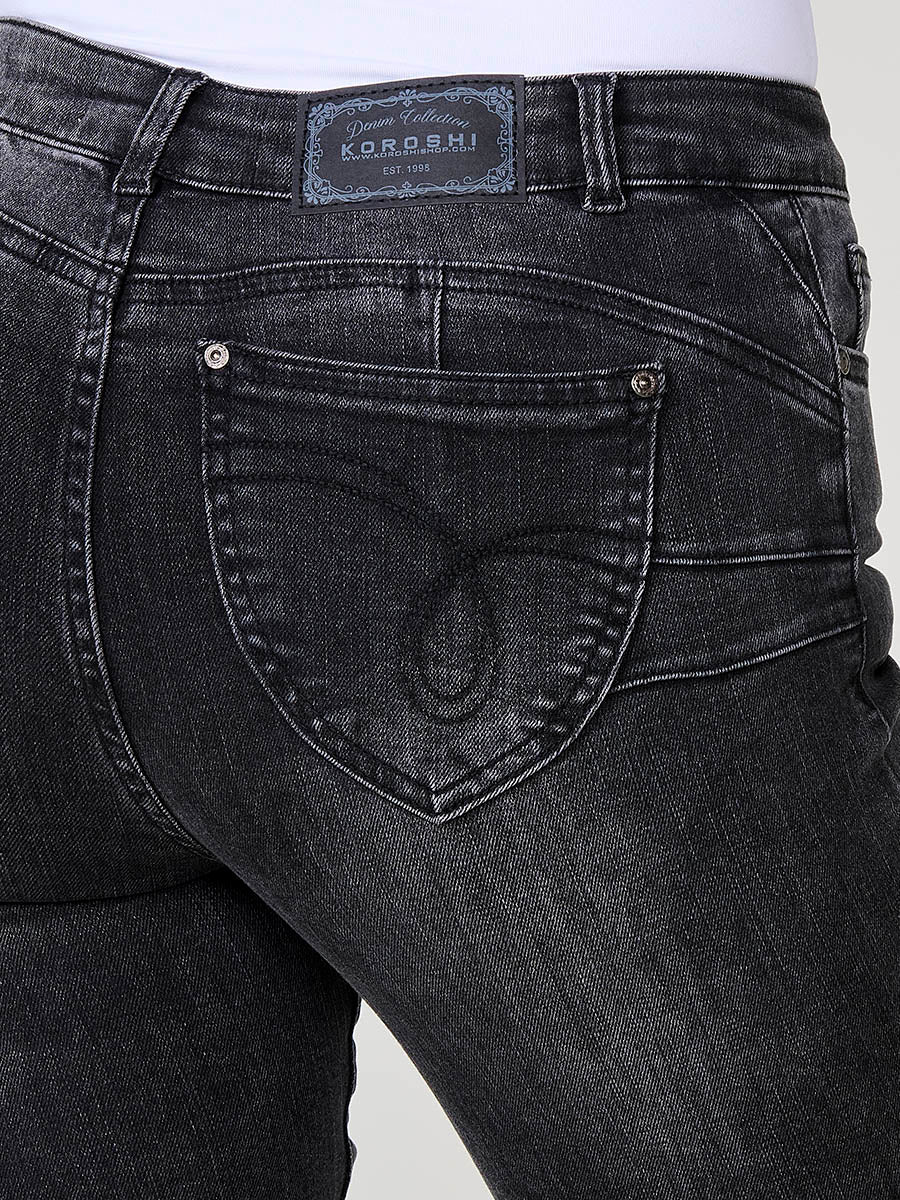 Pantalón Jeans Regular Push Up Mujer Bajos Deshilachados – Koroshi Negro