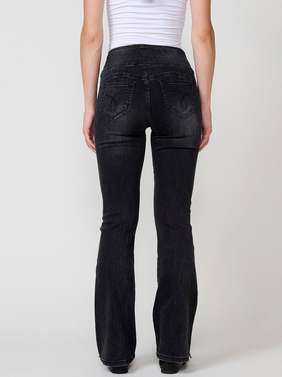Jeans Boot Cut Mujer Corset Tachas Brillantes – Koroshi Negro