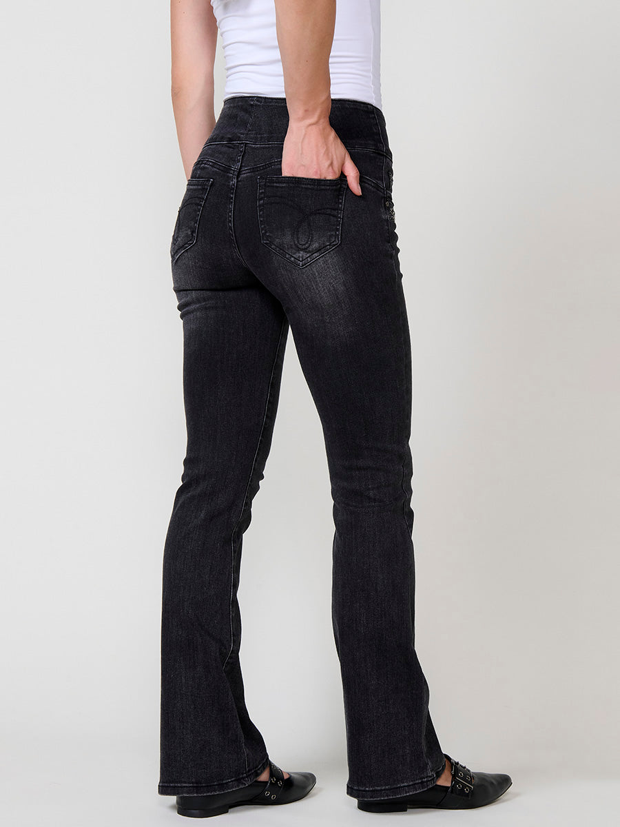 Jeans Boot Cut Mujer Corset Tachas Brillantes – Koroshi Negro
