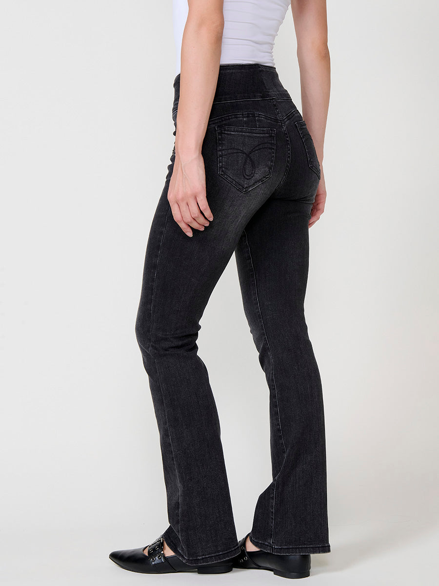 Jeans Boot Cut Mujer Corset Tachas Brillantes – Koroshi Negro