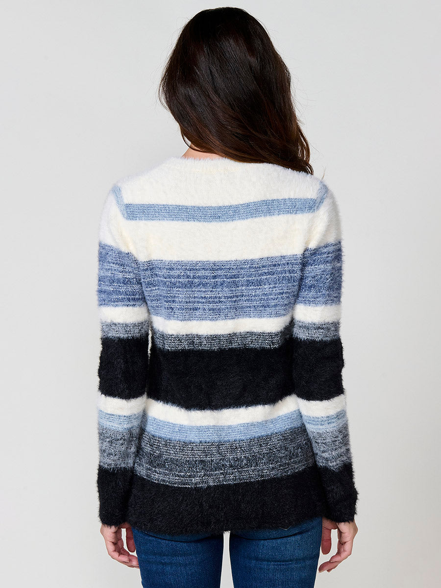 Jersey mujer de punto con pelo suave y rayas en tonos a juego