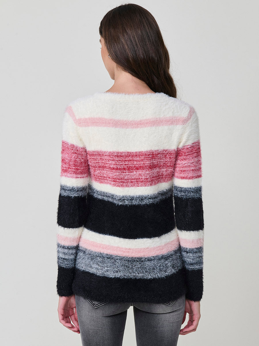 Jersey mujer de punto con pelo suave y rayas en tonos a juego