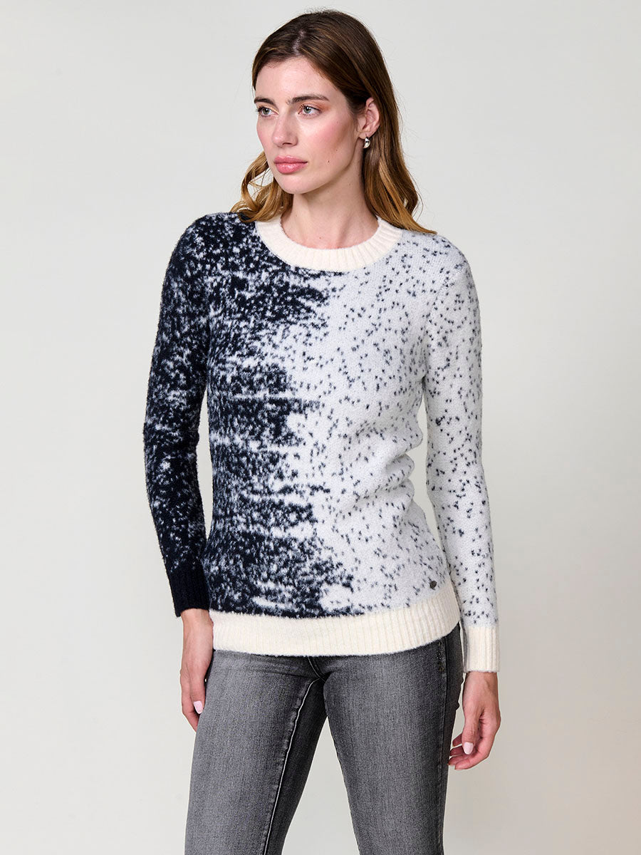 Jersey de punto bicolor mujer con tacto suave y escote redondo