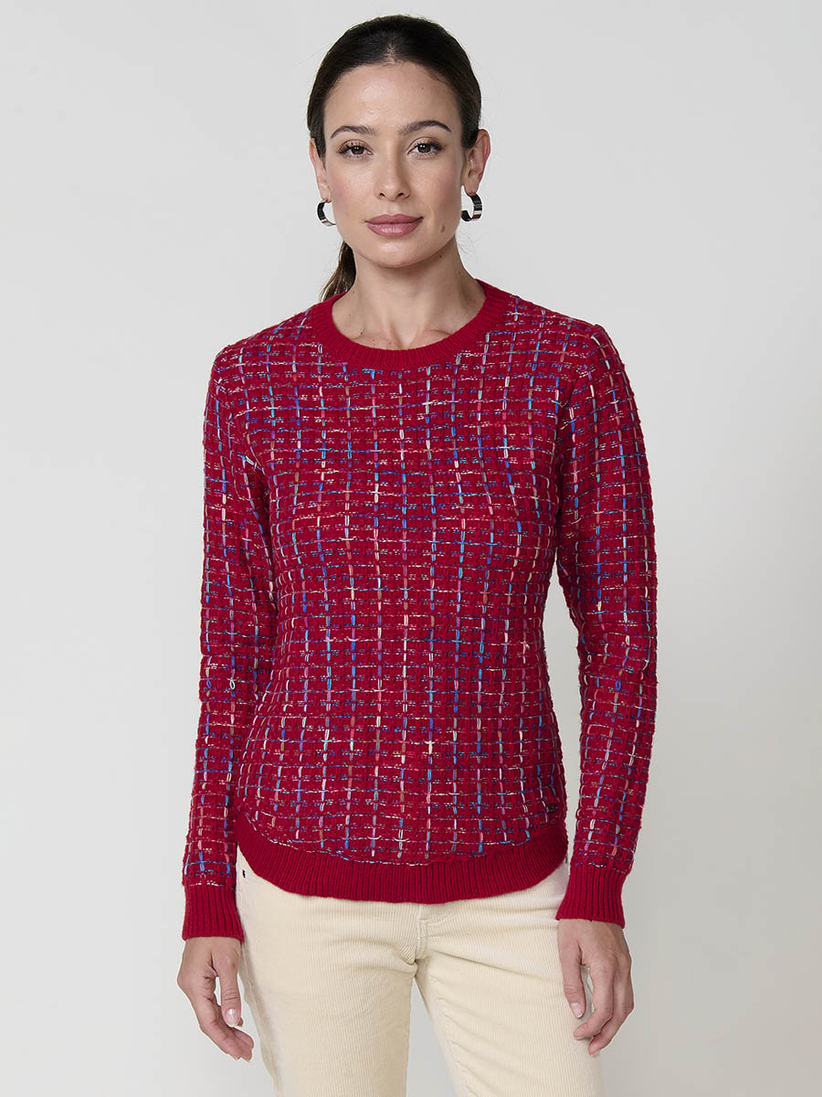 Jersey mujer de punto con hilo multicolor y bajo redondeado