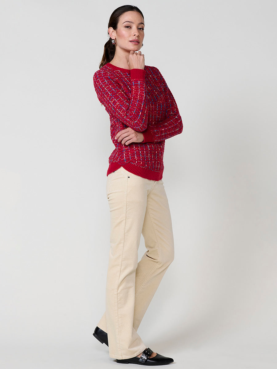 Jersey mujer de punto con hilo multicolor y bajo redondeado