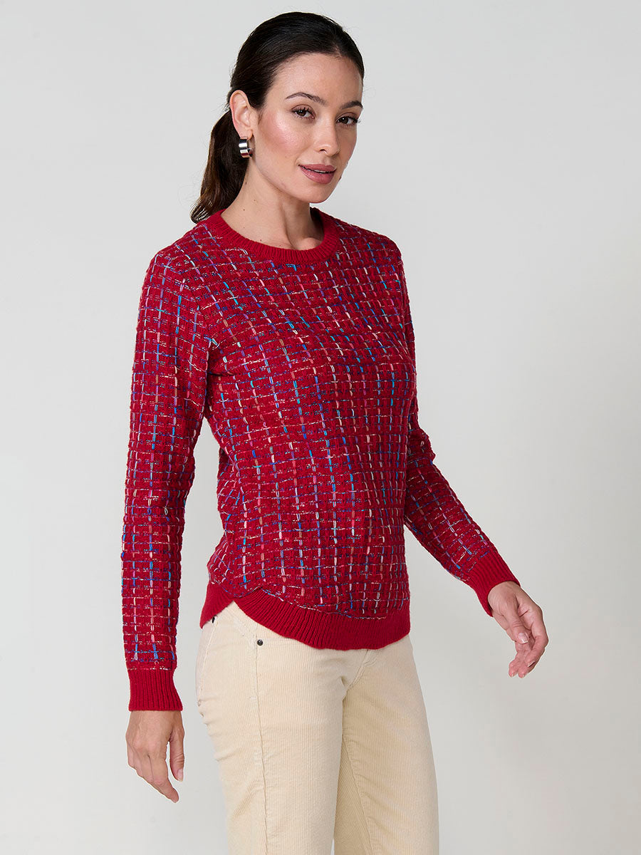 Jersey mujer de punto con hilo multicolor y bajo redondeado