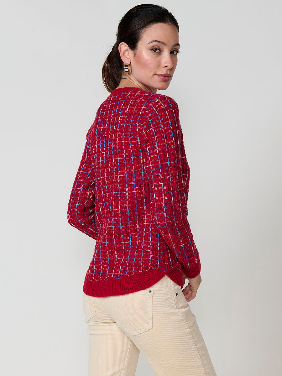 Jersey mujer de punto con hilo multicolor y bajo redondeado