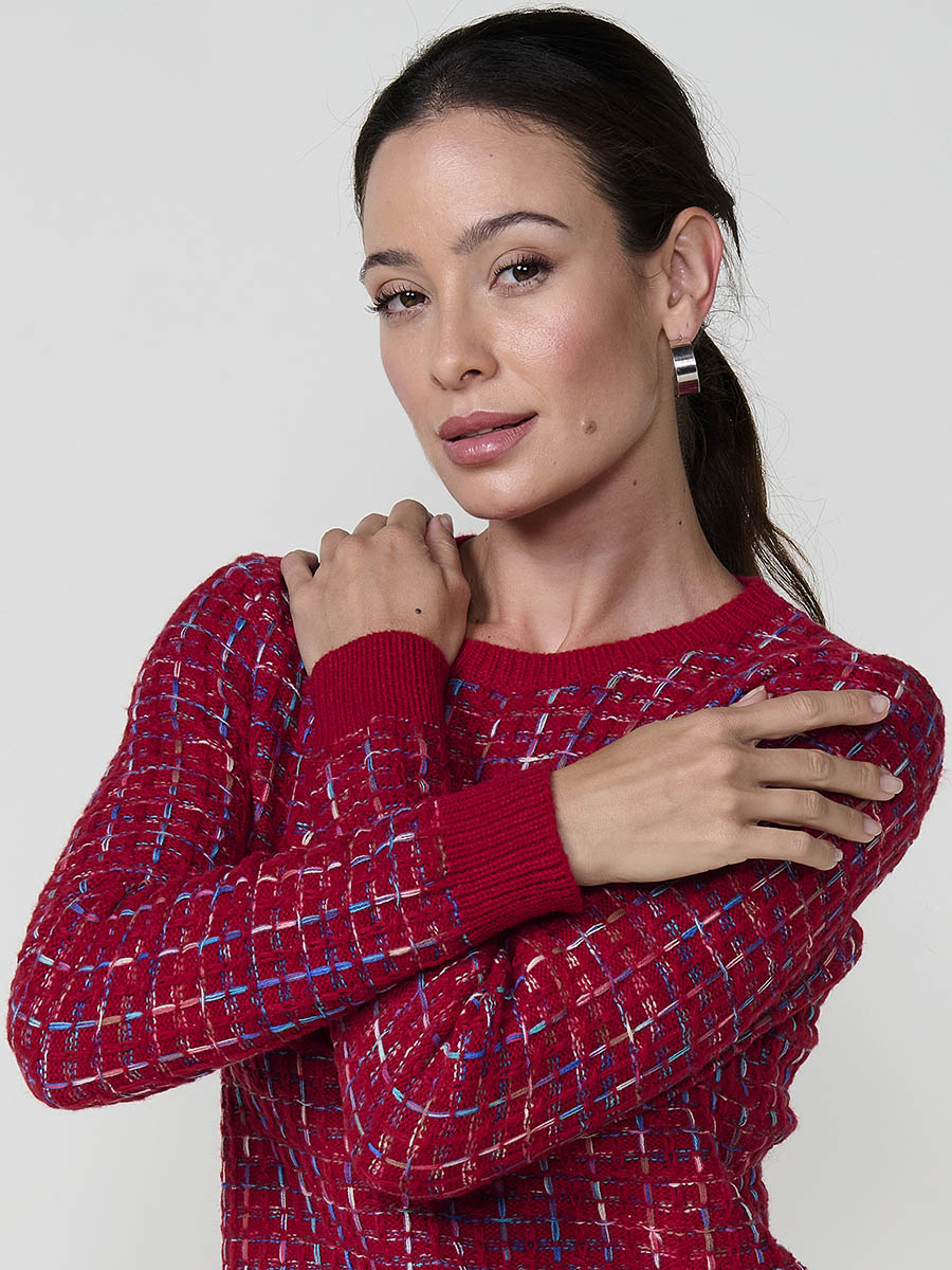 Jersey mujer de punto con hilo multicolor y bajo redondeado