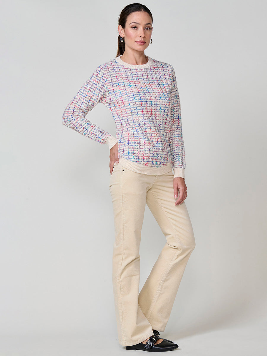Jersey mujer de punto con hilo multicolor y bajo redondeado