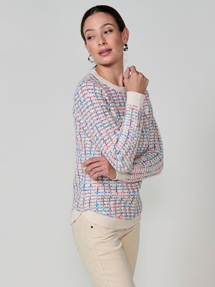 Jersey mujer de punto con hilo multicolor y bajo redondeado