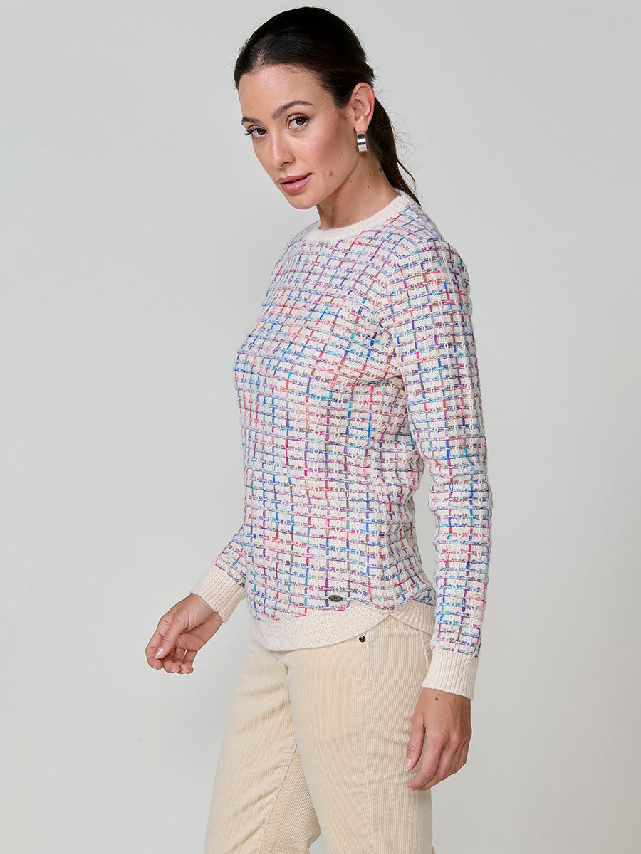 Jersey mujer de punto con hilo multicolor y bajo redondeado