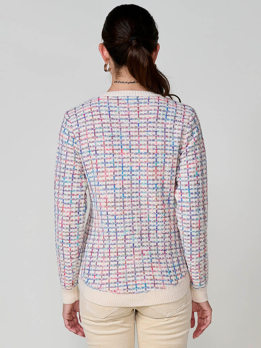Jersey mujer de punto con hilo multicolor y bajo redondeado
