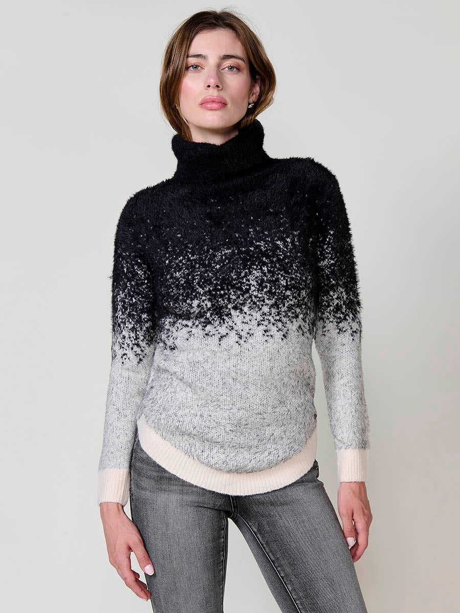 Jersey mujer de punto con pelo, cuello alto y dibujo jacquard