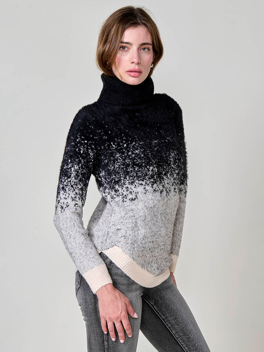 Jersey mujer de punto con pelo, cuello alto y dibujo jacquard
