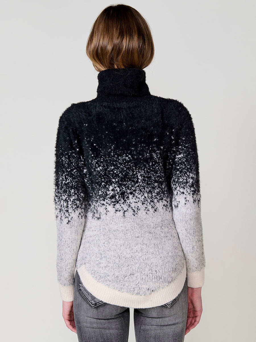 Jersey mujer de punto con pelo, cuello alto y dibujo jacquard