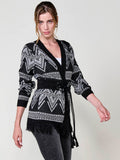 Cárdigan tricot punto abierto jacquard étnico bicolor