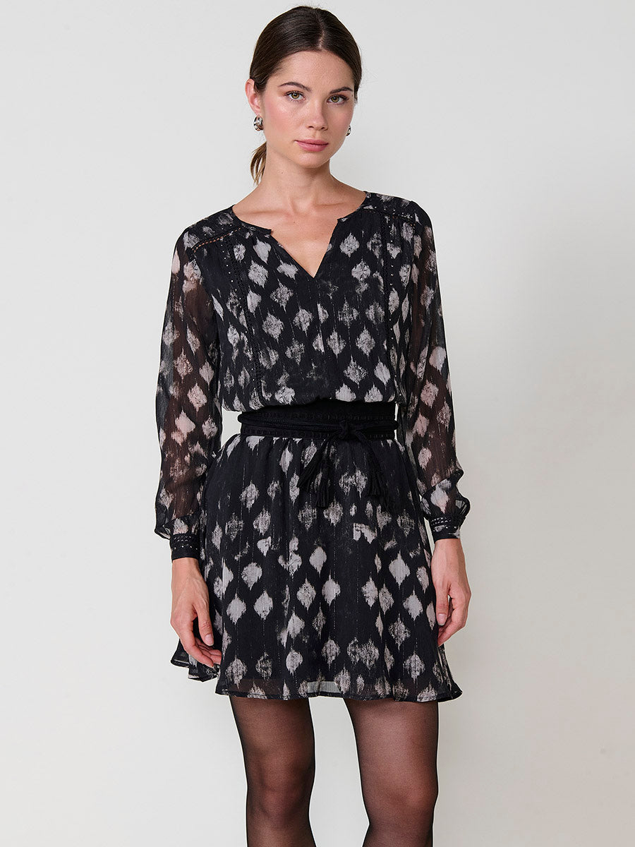 Vestido corto mujer estampado ikat hilo metalizado mujer