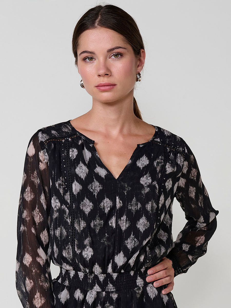 Vestido corto mujer estampado ikat hilo metalizado mujer