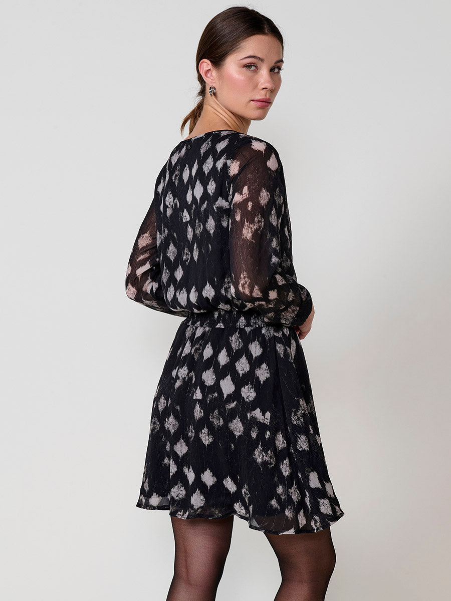 Vestido corto mujer estampado ikat hilo metalizado mujer