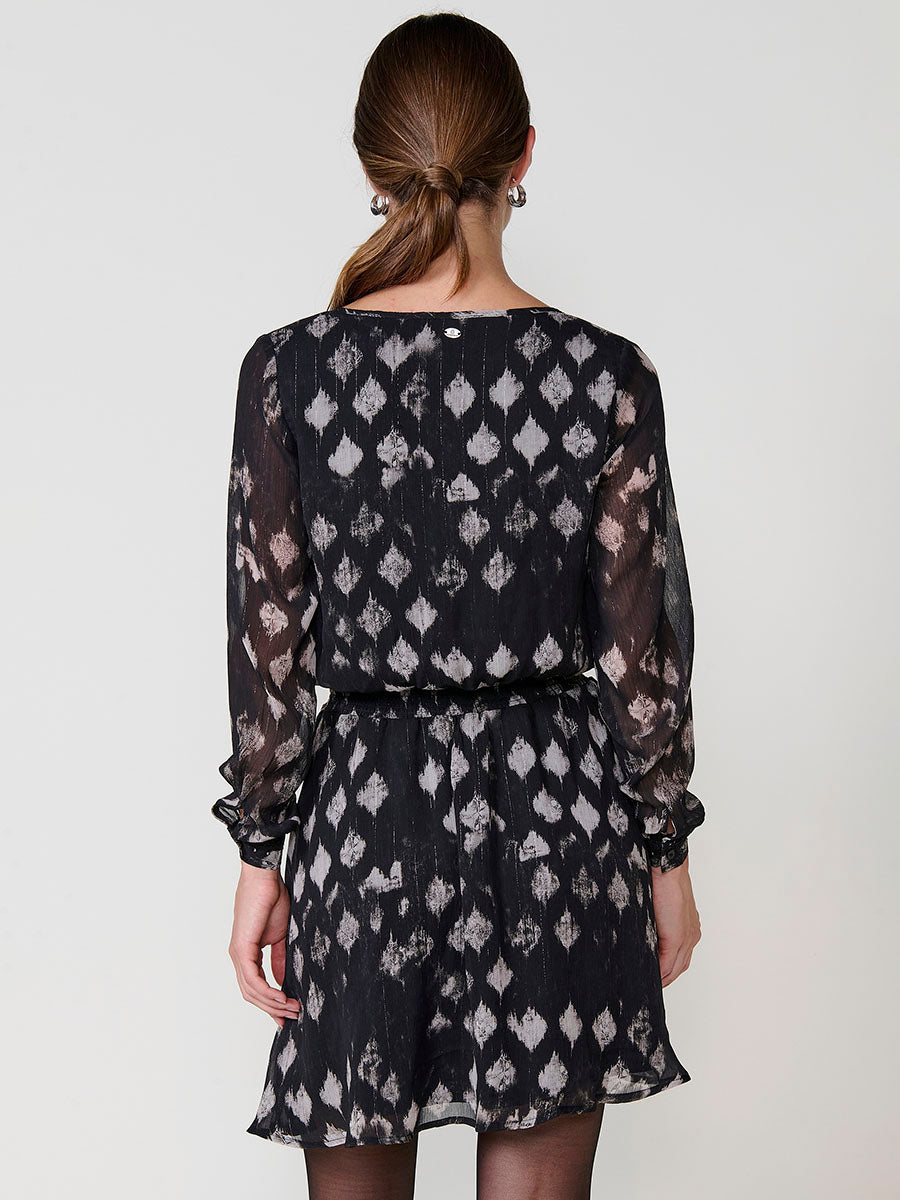 Vestido corto mujer estampado ikat hilo metalizado mujer