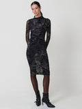 Vestido Midi Negro Mujer Tul Floral Aterciopelado | Koroshi