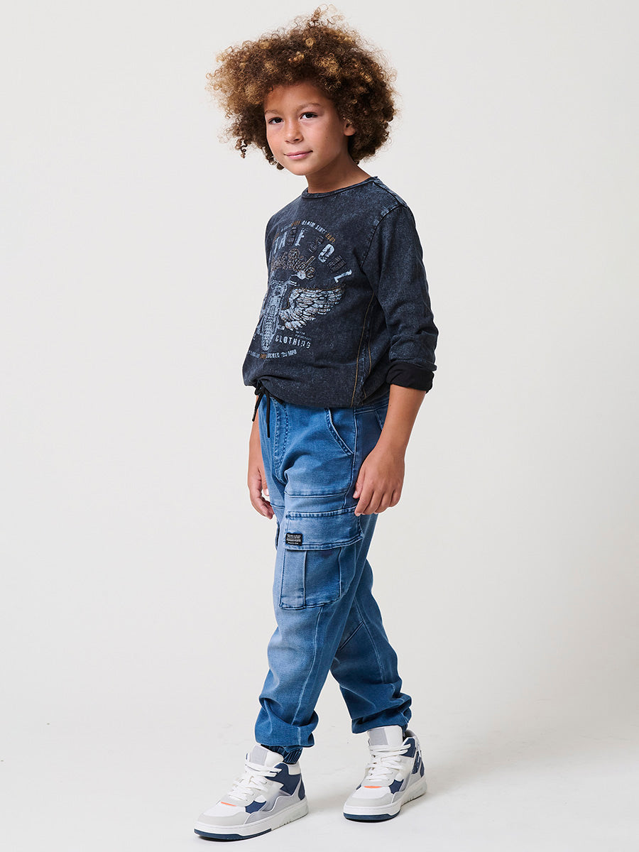 Pantalón jogger niño knit denim elástico