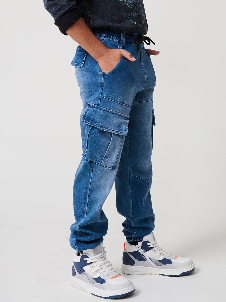 Pantalón jogger niño knit denim elástico