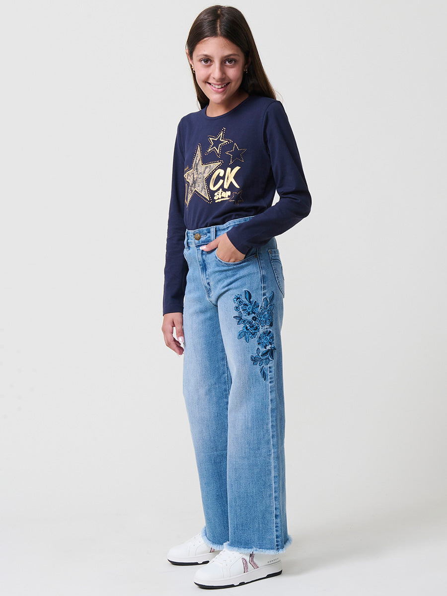 Pantalón Vaquero Niña Pierna Ancha – Koroshi Azul