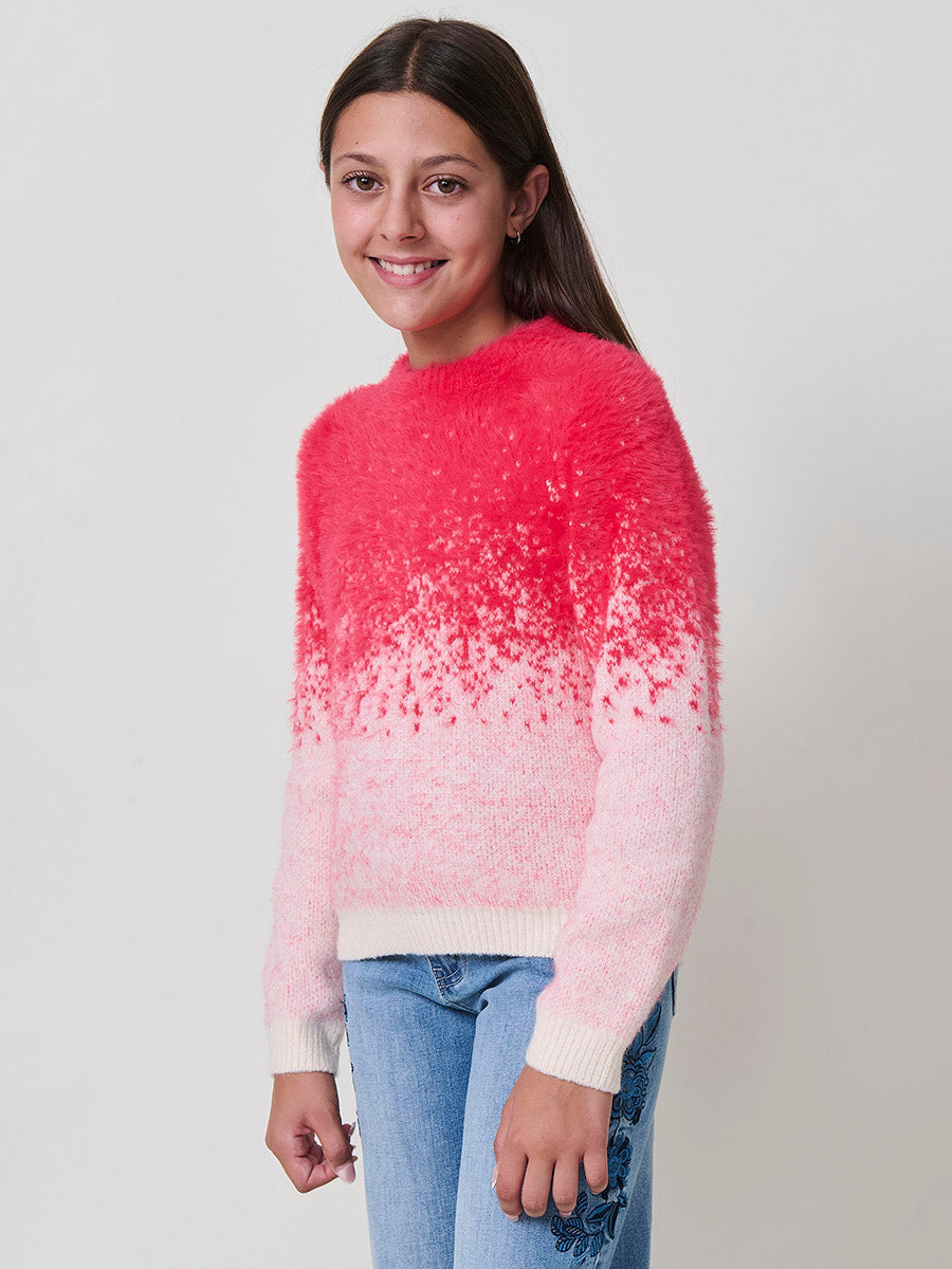 Jersey niña fucsia y con jacquard degradado