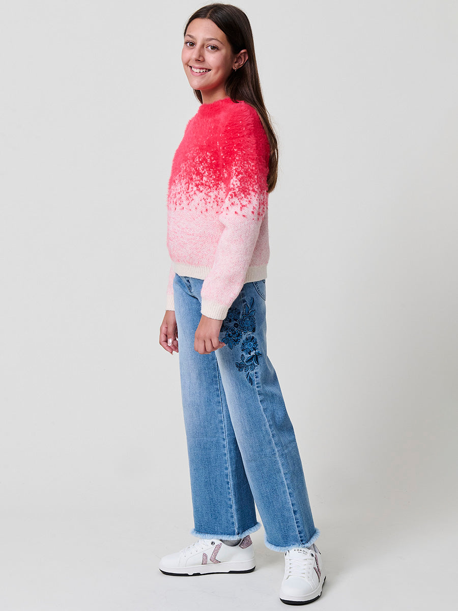 Jersey niña fucsia y con jacquard degradado