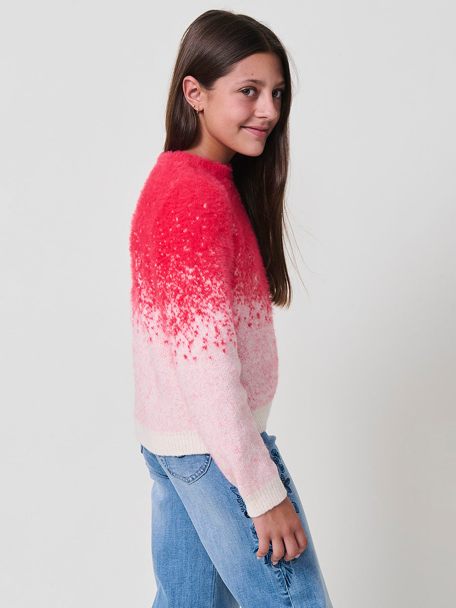 Jersey niña fucsia y con jacquard degradado