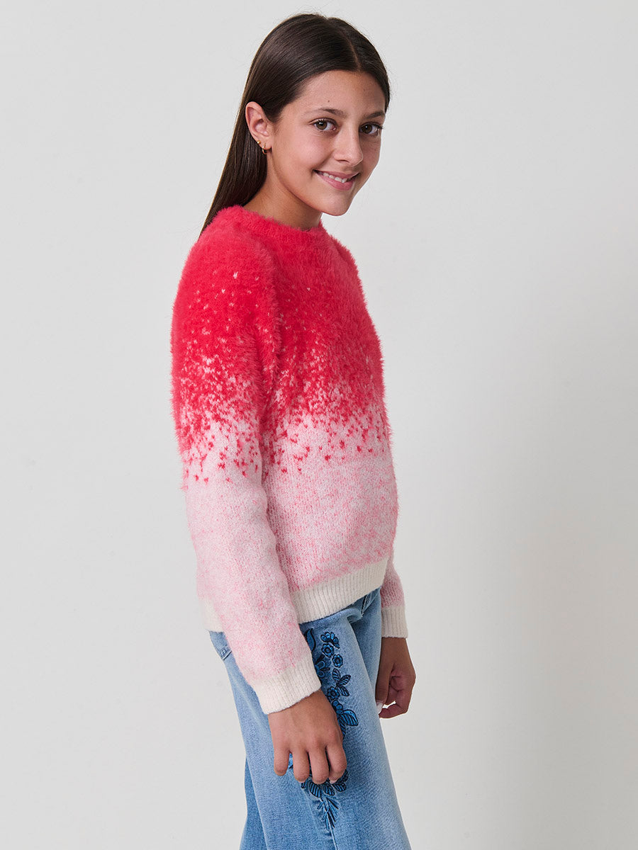 Jersey niña fucsia y con jacquard degradado