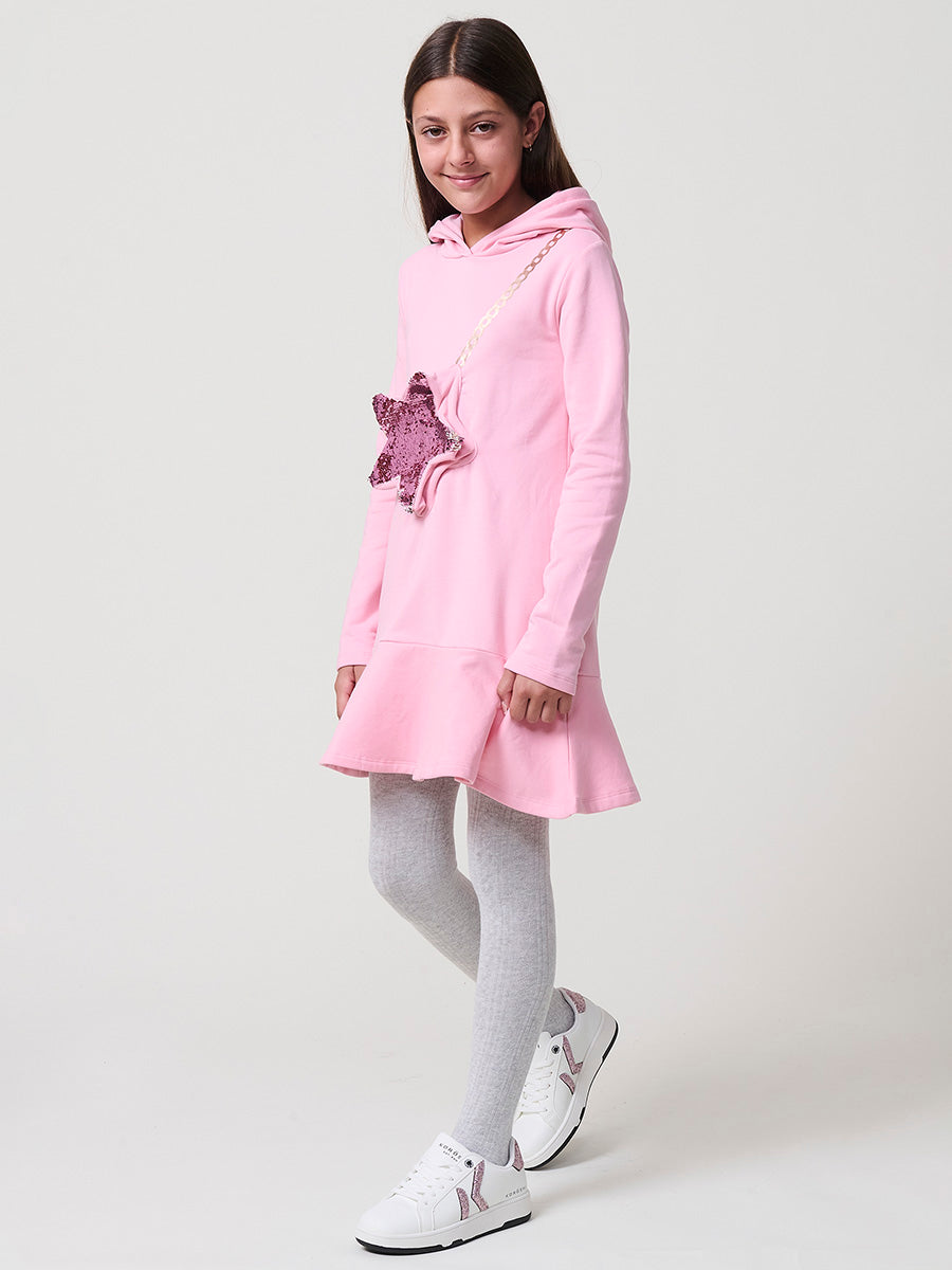 Vestido de niña en punto elástico de manga larga