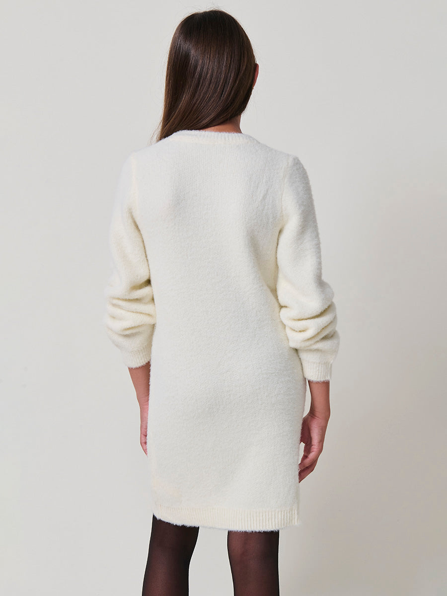 Vestido de Punto Niña con Estrella de Lentejuelas – Koroshi Crudo